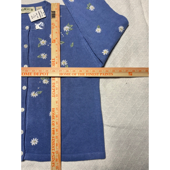 NWT VINTAGE 80s/90s Orvis Periwinkle Blue Daisy Cardigan Ramie/Cotton Size XL - Picture 3 of 6